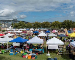 Festival tents along the river